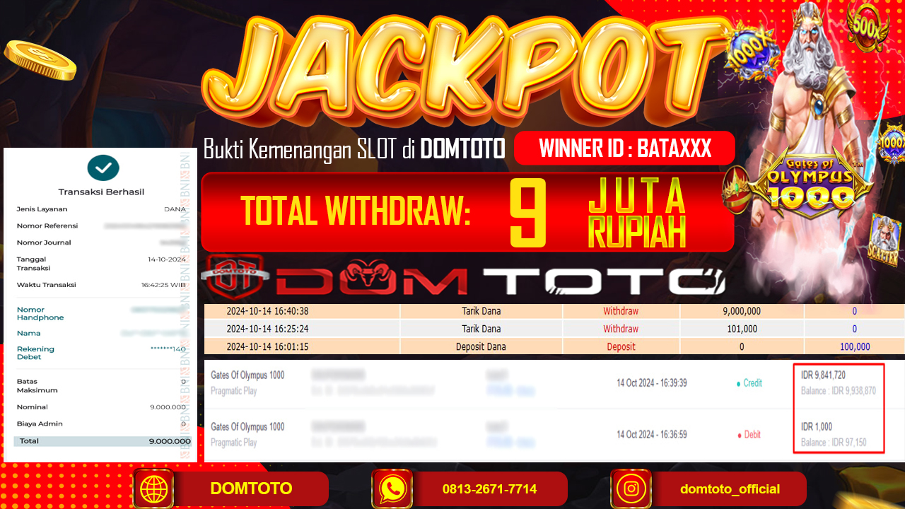 JACKPOT SLOT PRAGMATIC GATES OF OLYMPUS 1.000 14 OKTOBER2024